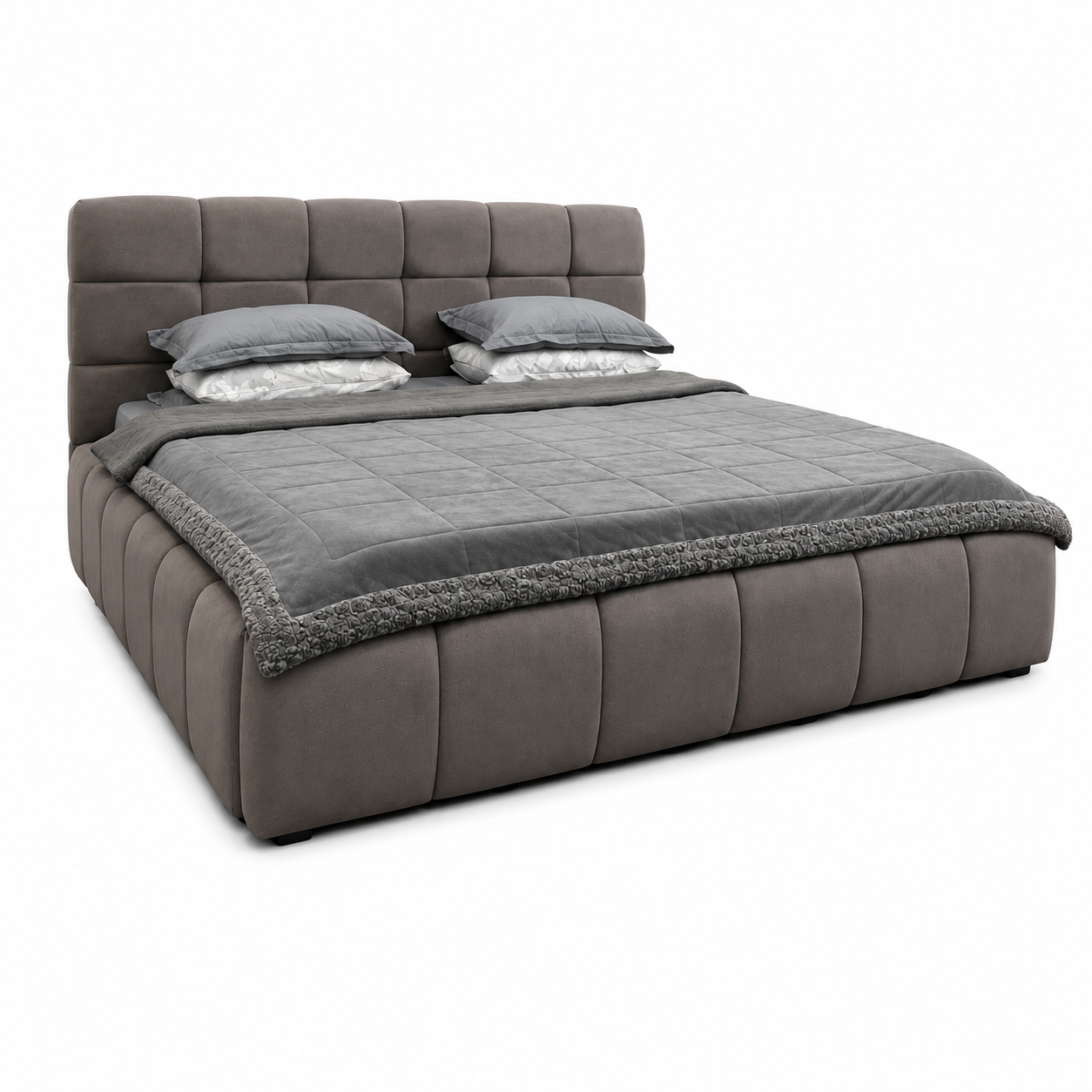 Grey Upholstered Bed with Storage Drawer
