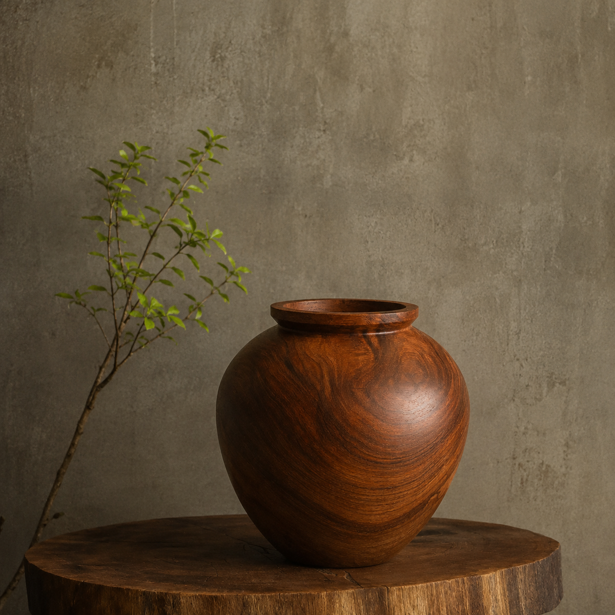 Rustic Round Wooden Vase