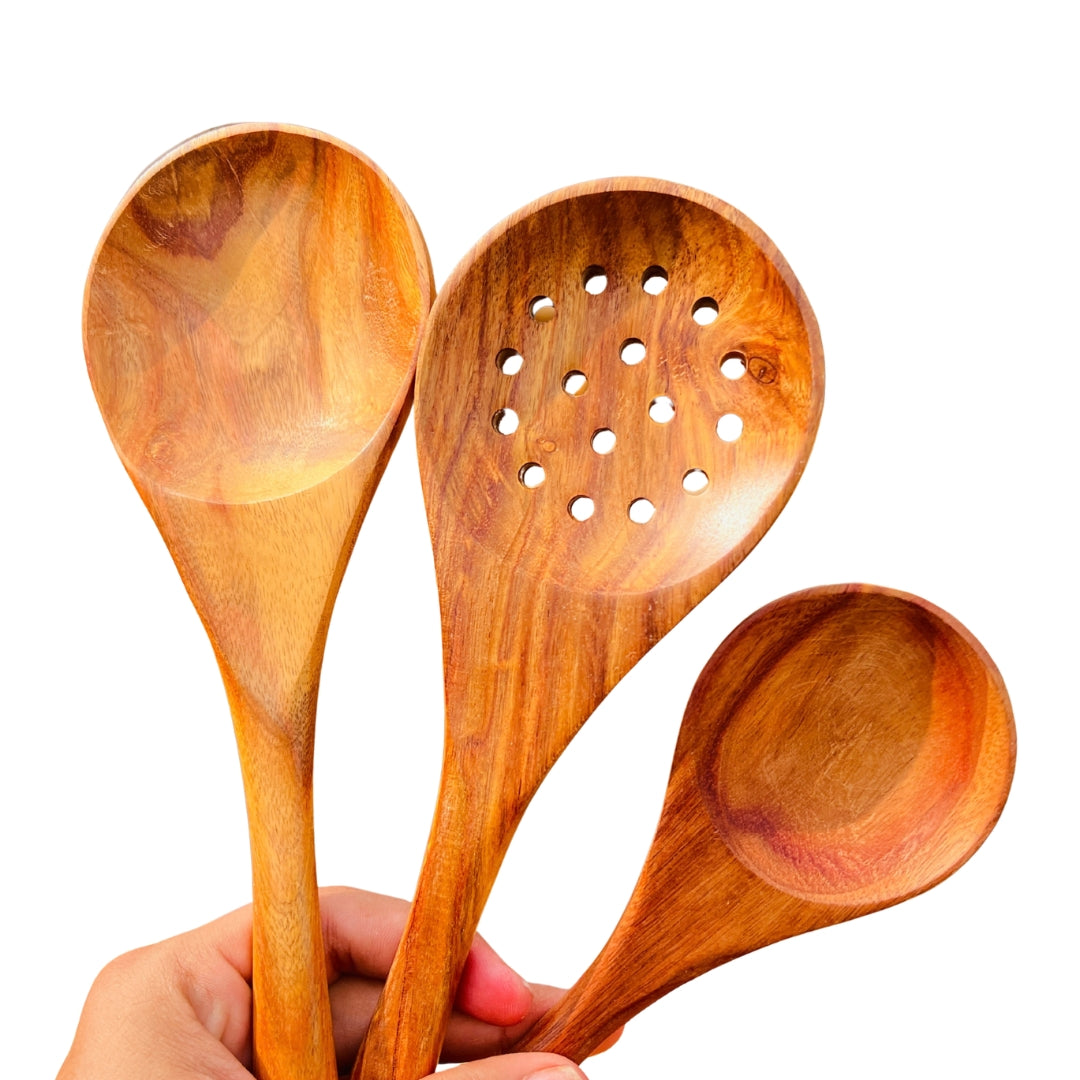 Rose Wood Spoon Set with Holder | 7 Pcs |