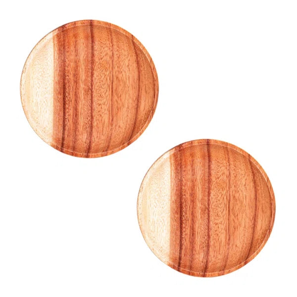 Round Classic Acacia Wood Dessert Plate Set Of 2