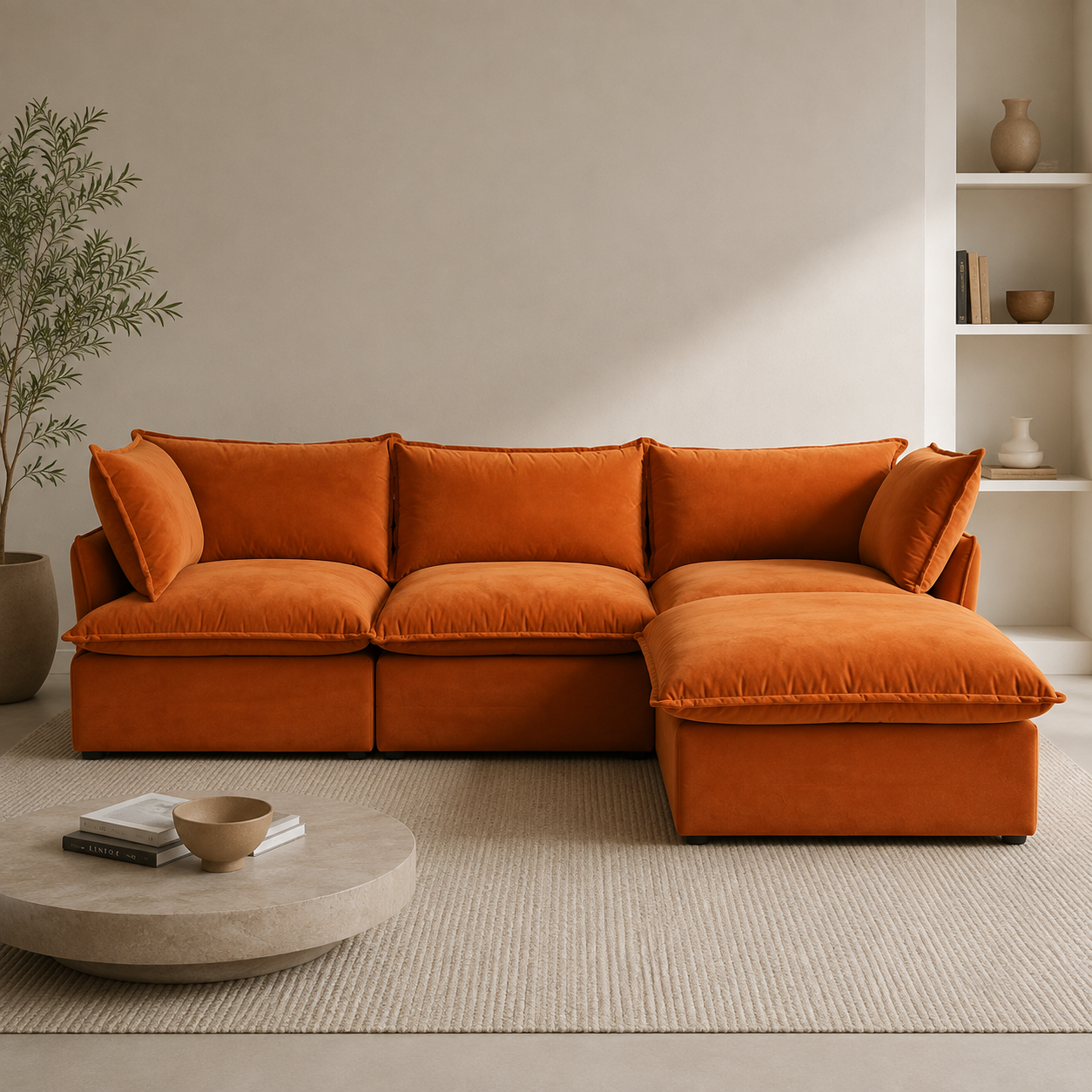 Terracotta Velvet Modular Cloud Sofa