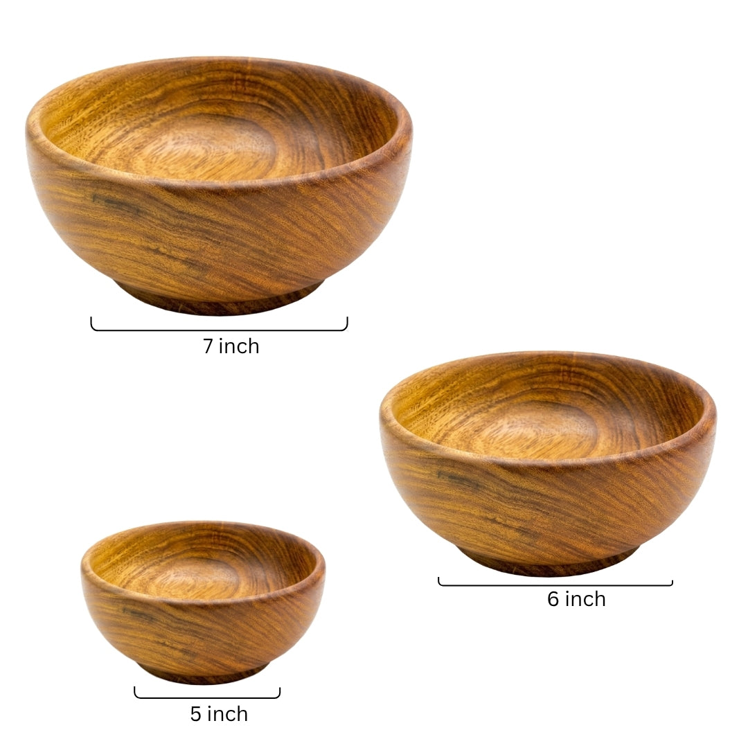 Handmade Wooden Nesting Bowl Set – Acacia Wood Serving Bowls for Salad, Soup & Snacks