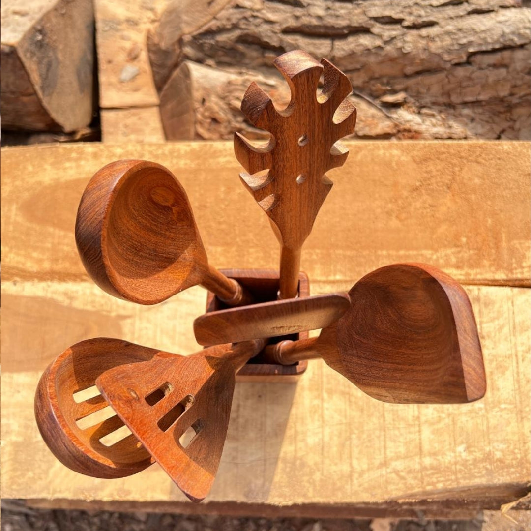 Export Quality Wooden Spoon Set with Holder
