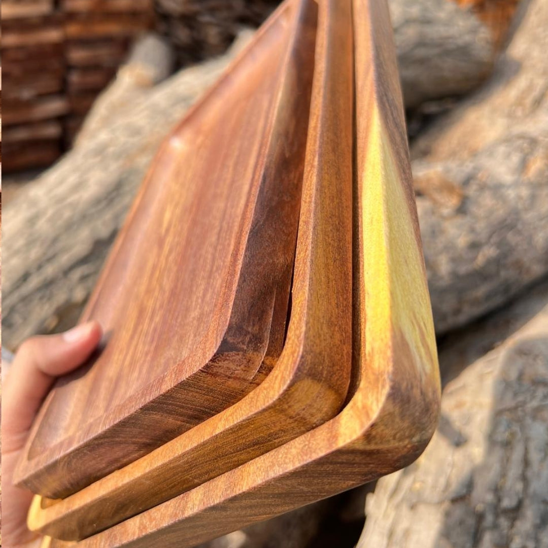 Rectangular Wooden Serving Tray Set