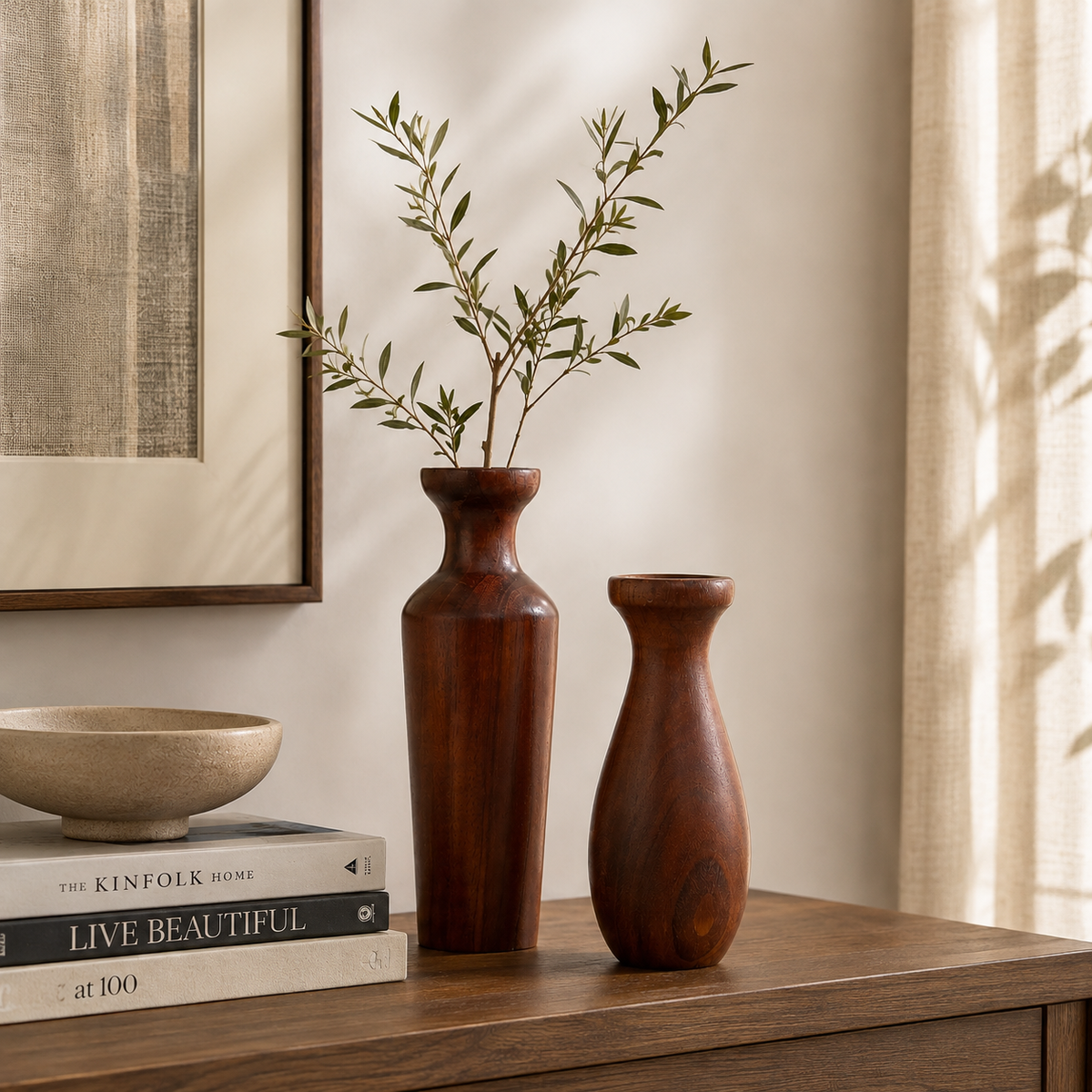 Sheesham Wood Vase Duo