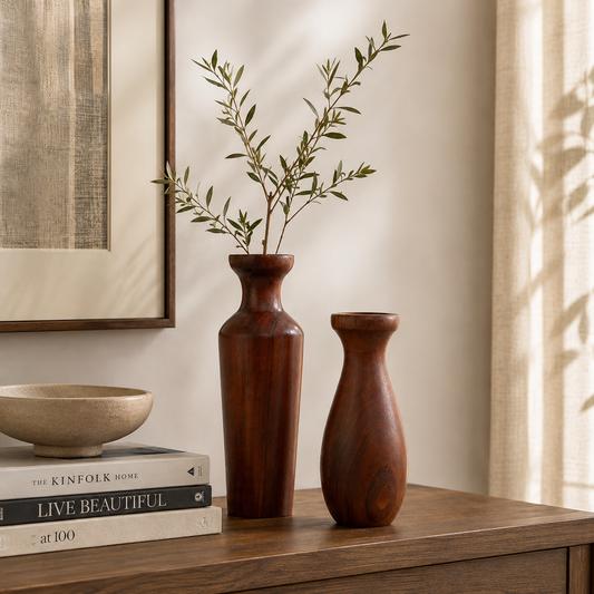 Sheesham Wood Vase Duo