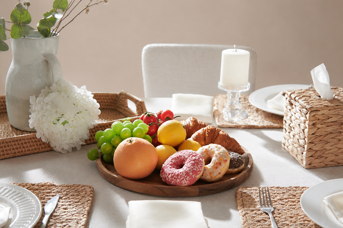 Round Acacia Wooden Tray for Kitchen/Countertop