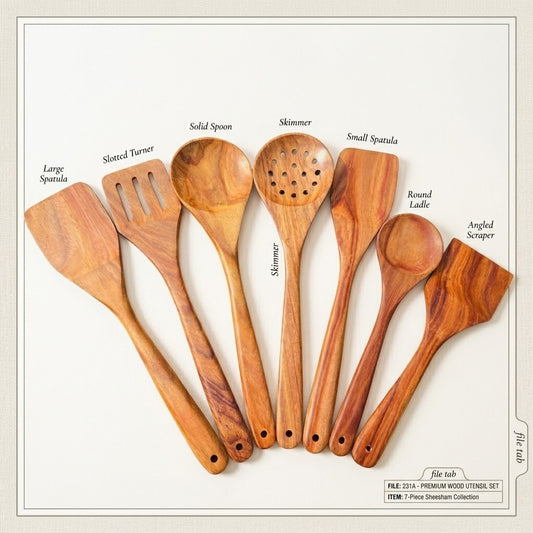 Rose Wood Spoon Set with Holder | 7 Pcs |