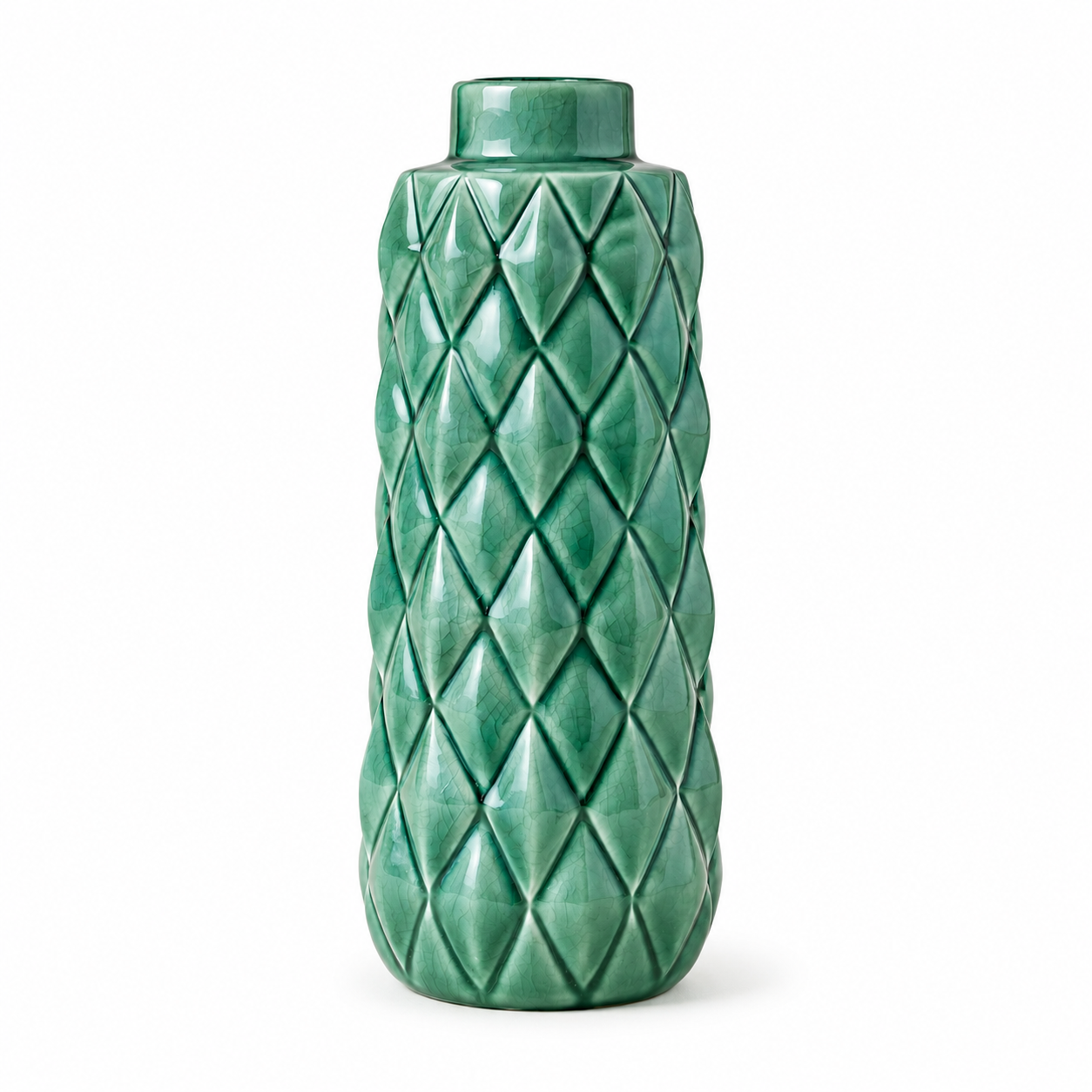 Emerald Diamond Textured Ceramic Vase