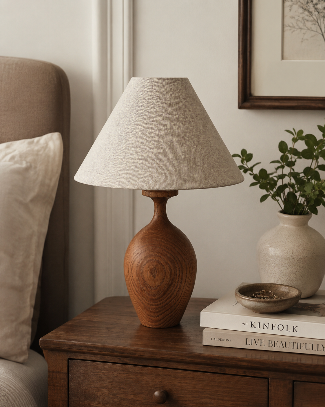 Amber Wood Table Lamp with Cone Shade