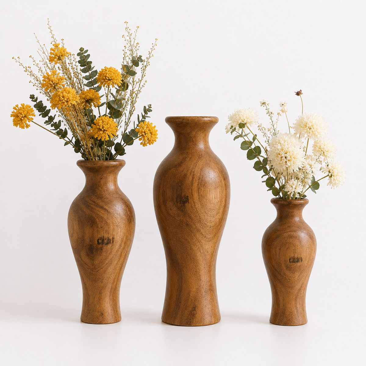 Handcrafted Wooden Vase Set