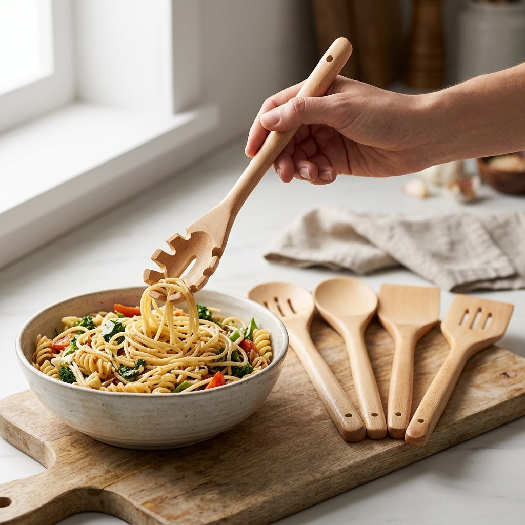 Wooden Spoon Set 5 Pcs | Lakri Ke Chamche | Kitchen Utensils Set (Eucalyptus Wood)