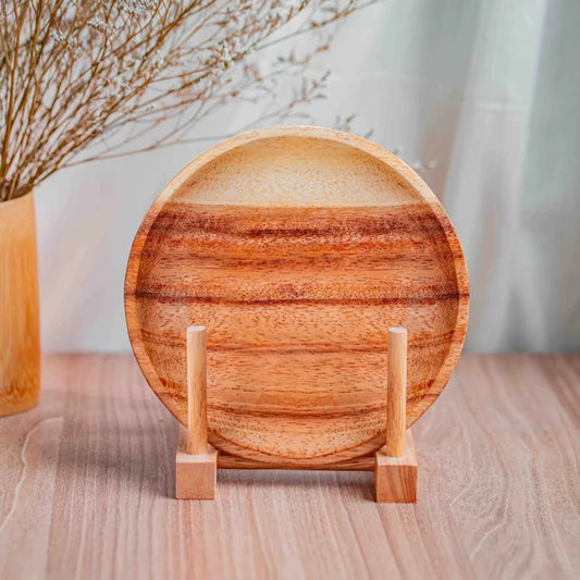 Round Classic Acacia Wood Dessert Plate Set Of 2