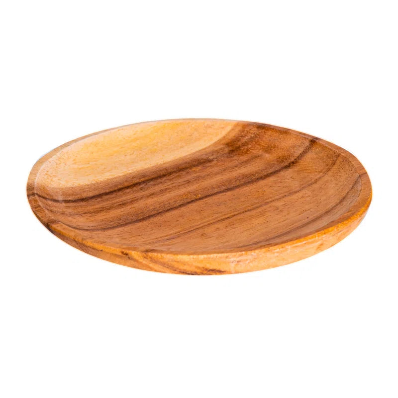 Round Classic Acacia Wood Dessert Plate Set Of 2