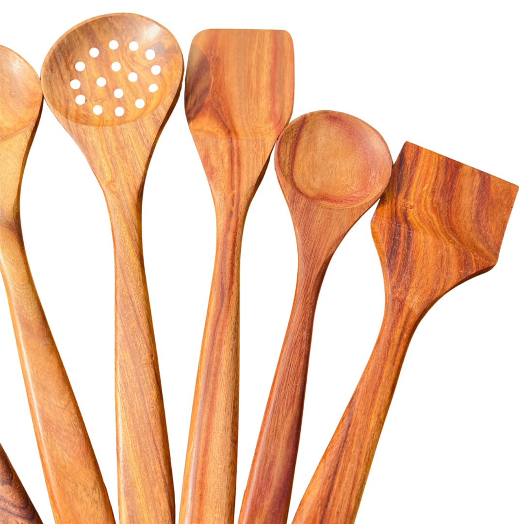 Rose Wood Spoon Set with Holder | 7 Pcs |