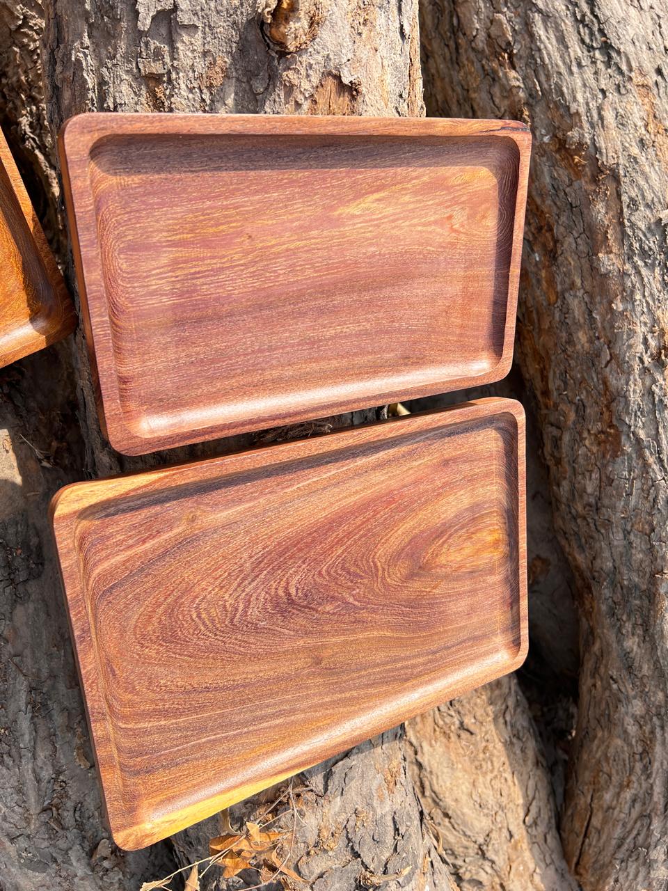 Rectangular Wooden Serving Tray Set