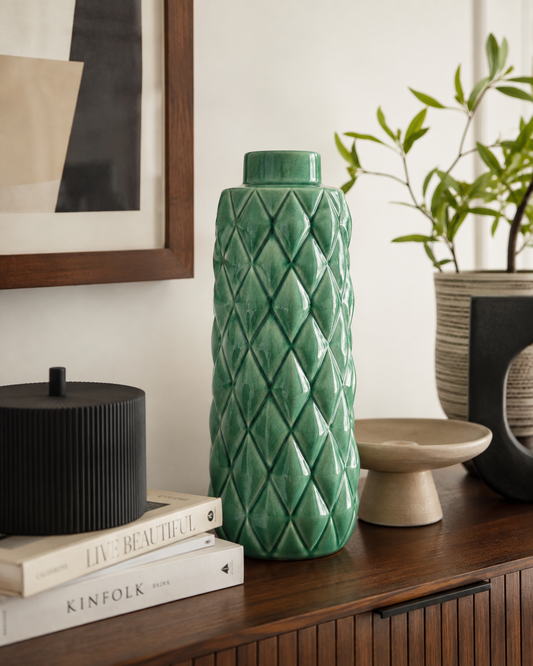 Emerald Diamond Textured Ceramic Vase