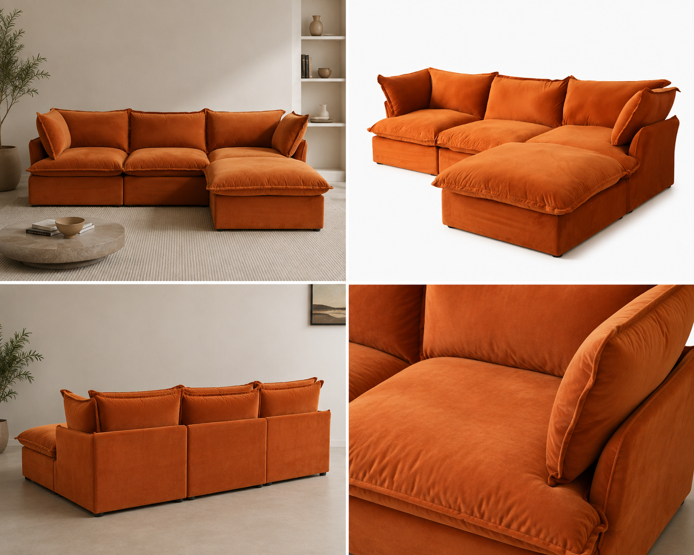 Terracotta Velvet Modular Cloud Sofa