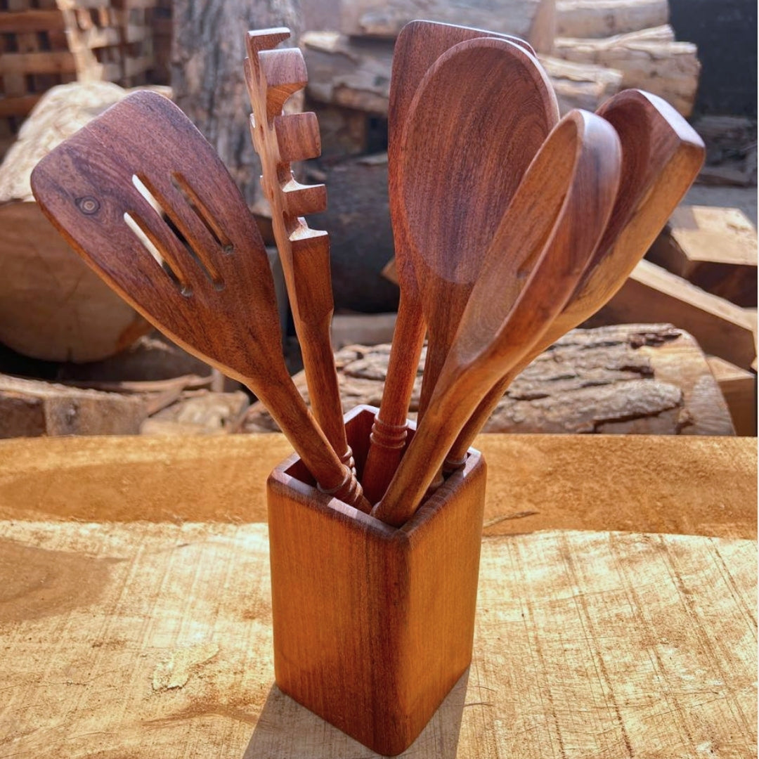 Export Quality Wooden Spoon Set with Holder