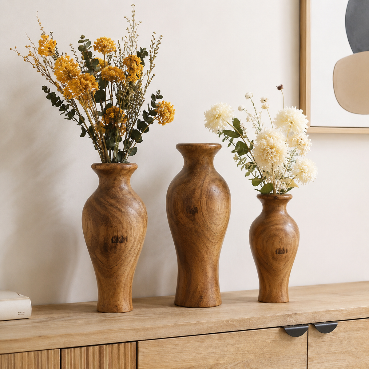 Handcrafted Wooden Vase Set