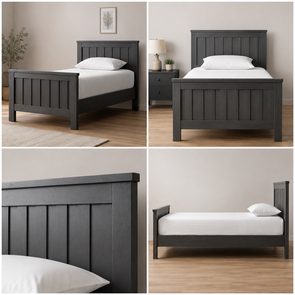 Charcoal Wood Slatted Bed Frame