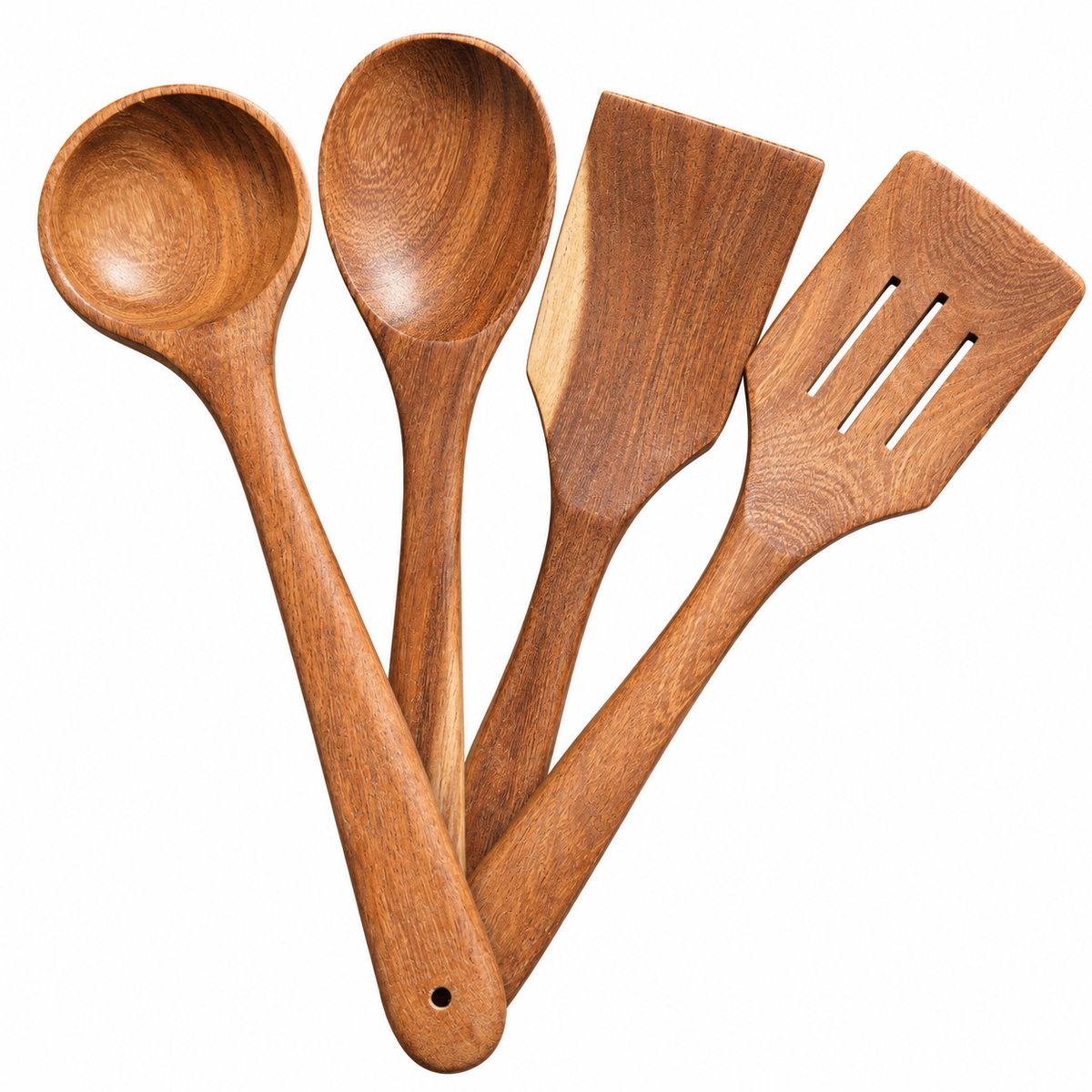 4Pcs Handmade Wooden Kitchen Utensil Set – Acacia Wood Spoons & Spatulas for Non-Stick Cookware