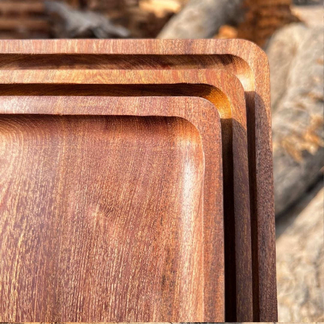Rectangular Wooden Serving Tray Set