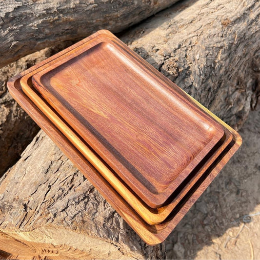 Rectangular Wooden Serving Tray Set